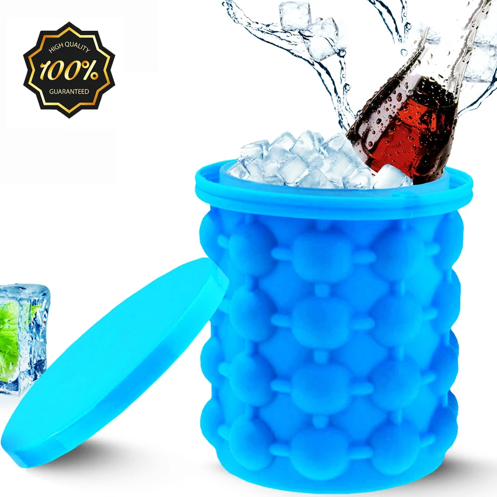 

F2 Portable 2 in 1 Large Silicone Ice Bucket Mold with Lid Space Saving Ice Cube Create Maker Tools for Kitchen Party Barware