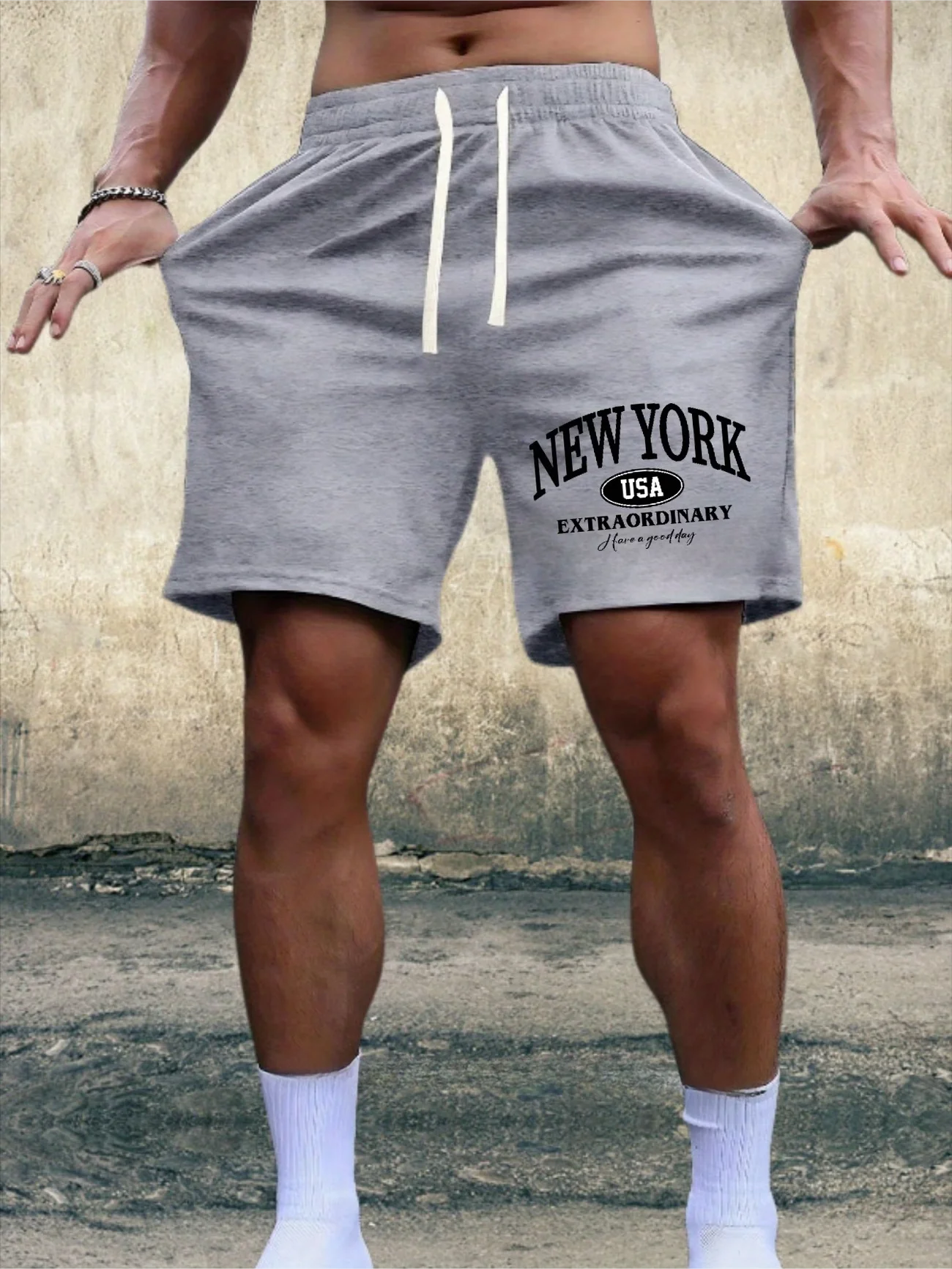 

Men Summer Casual Shorts NEW YORK USA EXTRAORDINARY Drawstring Athletic Shorts Loose Women Sweatpants Sports Jogging Beach Pant