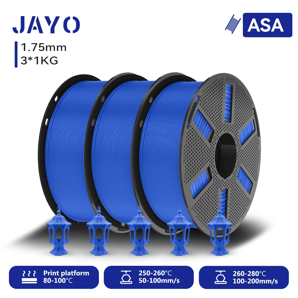 JAYO 3KG 3D-Filament ASA 1,75mm Hitze- und Witterungsbeständiges ASA 3D-Drucker-Filament Perfekt für den Druck von Funktionsteilen für den Außenbereich