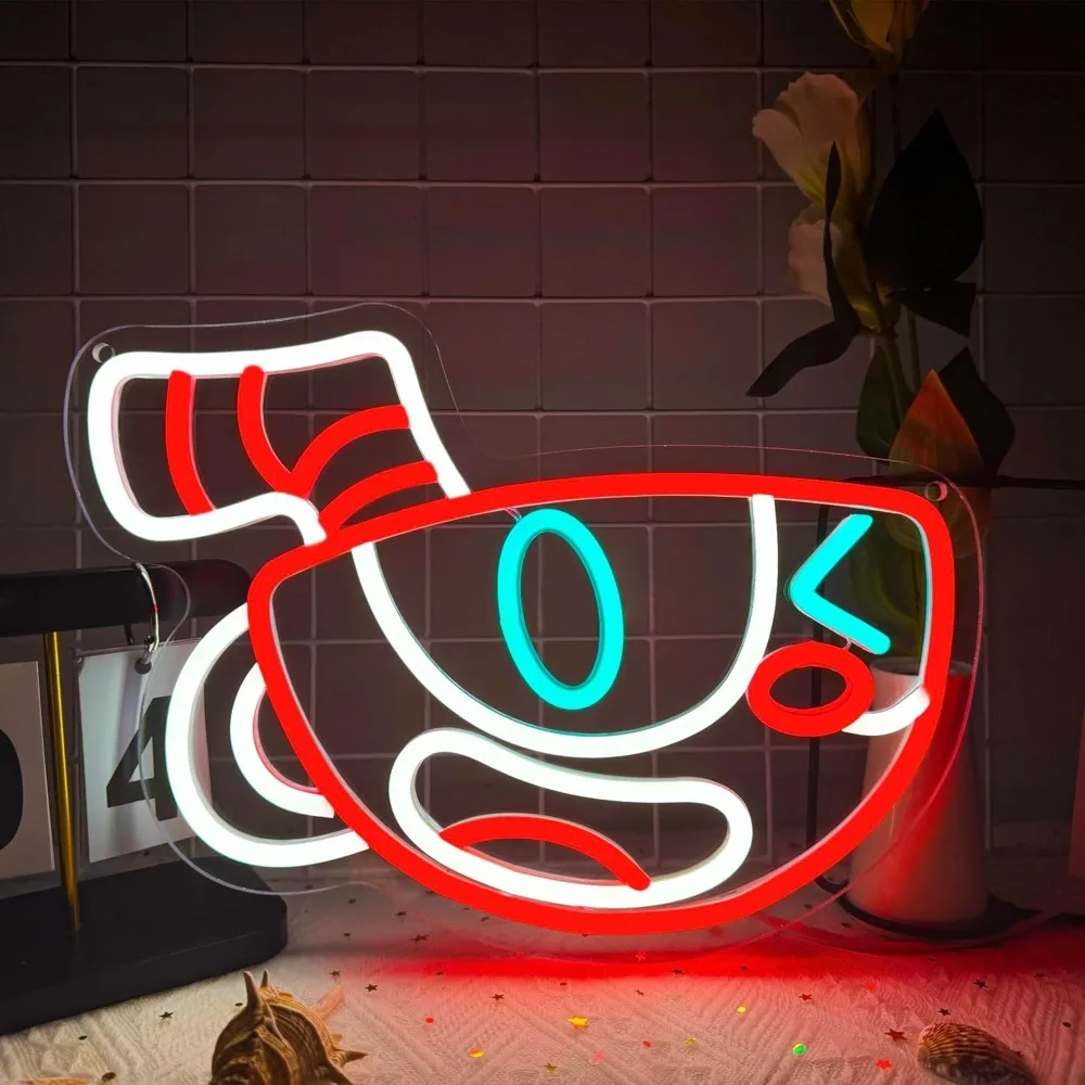

Cuphead Anime Neon Signs for Wall Decor,Dimmable Figure Mugman Game Neon Sign Man Cave Kids Room Bedroom Bar Birthday Gifts