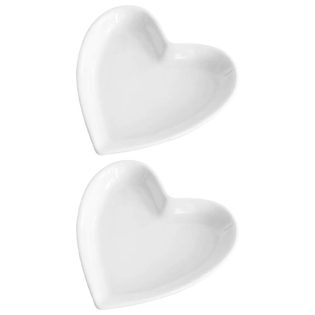 2Pcs Heart Shaped Ceramic Plate Multifunctional Dessert Snack Tray Fruit Serving Dish Ceramic Plate Food Holder