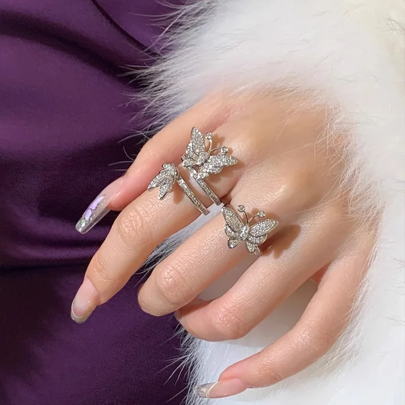 PANJBJ 925 Sterling Silver Butterfly Set A Rings For Women Zircon Personality Grace Jewelry Banquet Gift Dropshipping