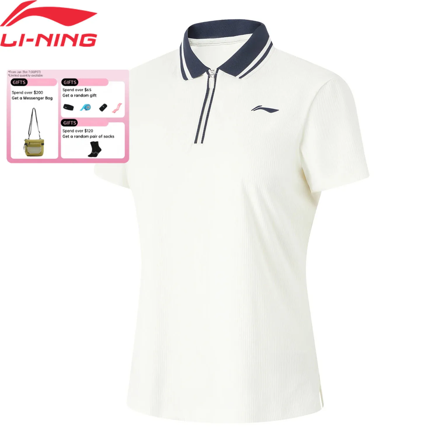 

Li-Ning Women's Training Fitness POLO T-shirt AT DRY FREEZE 84%Nylon 16%Spandex AT._UV-50+ LiNing Sports Tee Tops APLU160