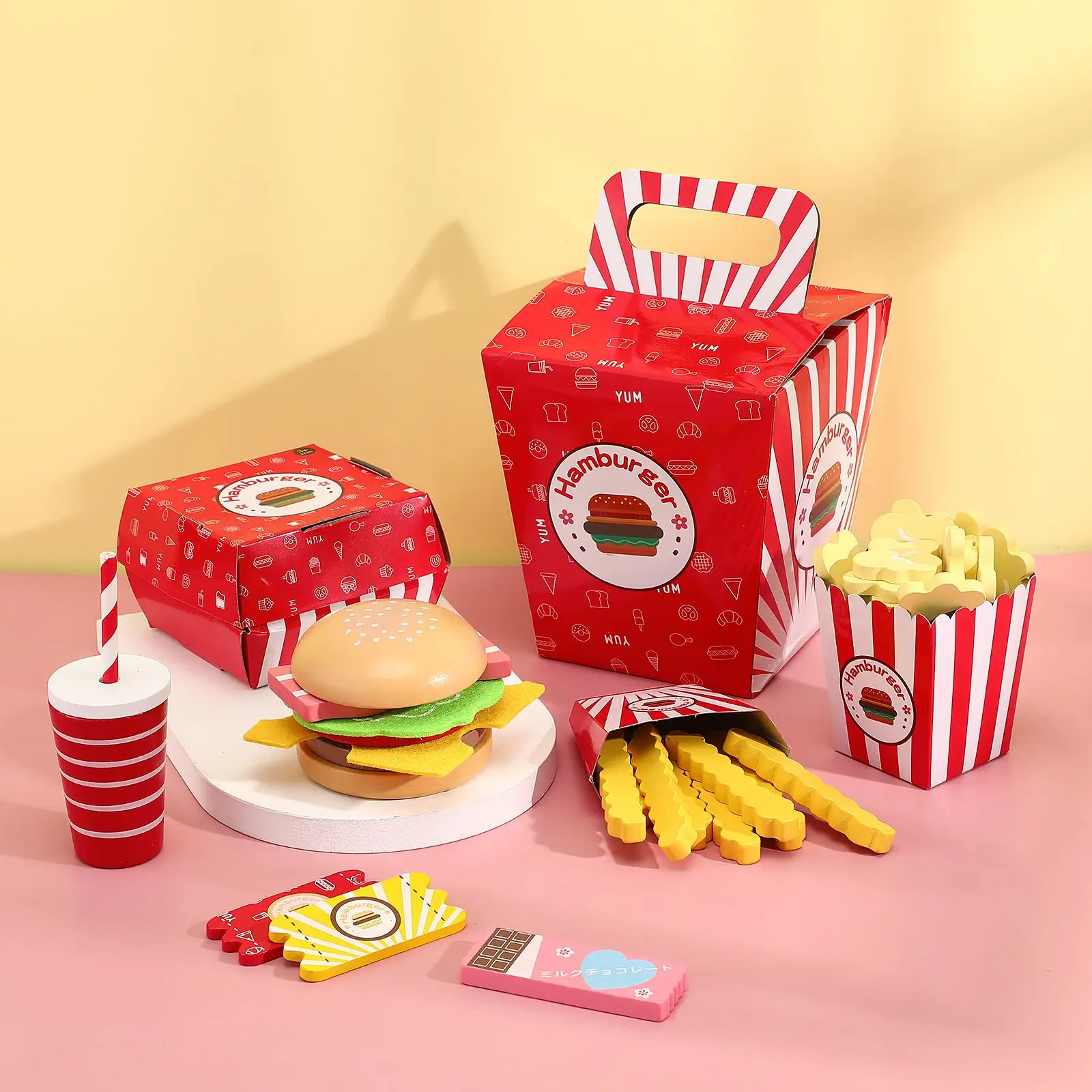 

Pretend Play Food Set for Children Simulated Fast Food Playset Burger Fries Kids Pretend Kitchen Cooking Accessories Play Toys