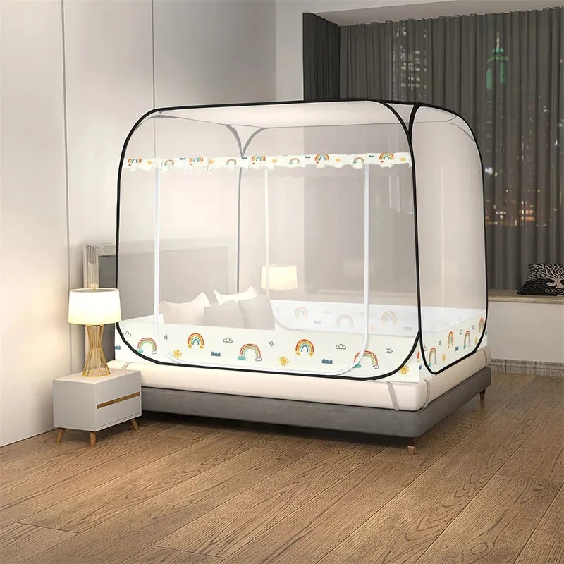 Catoon Large Square Top Yurt Mosquito Net Home Double Doors Full Bottom Mosquito Net Anti-fall Encryption Foldable Mosquito Net