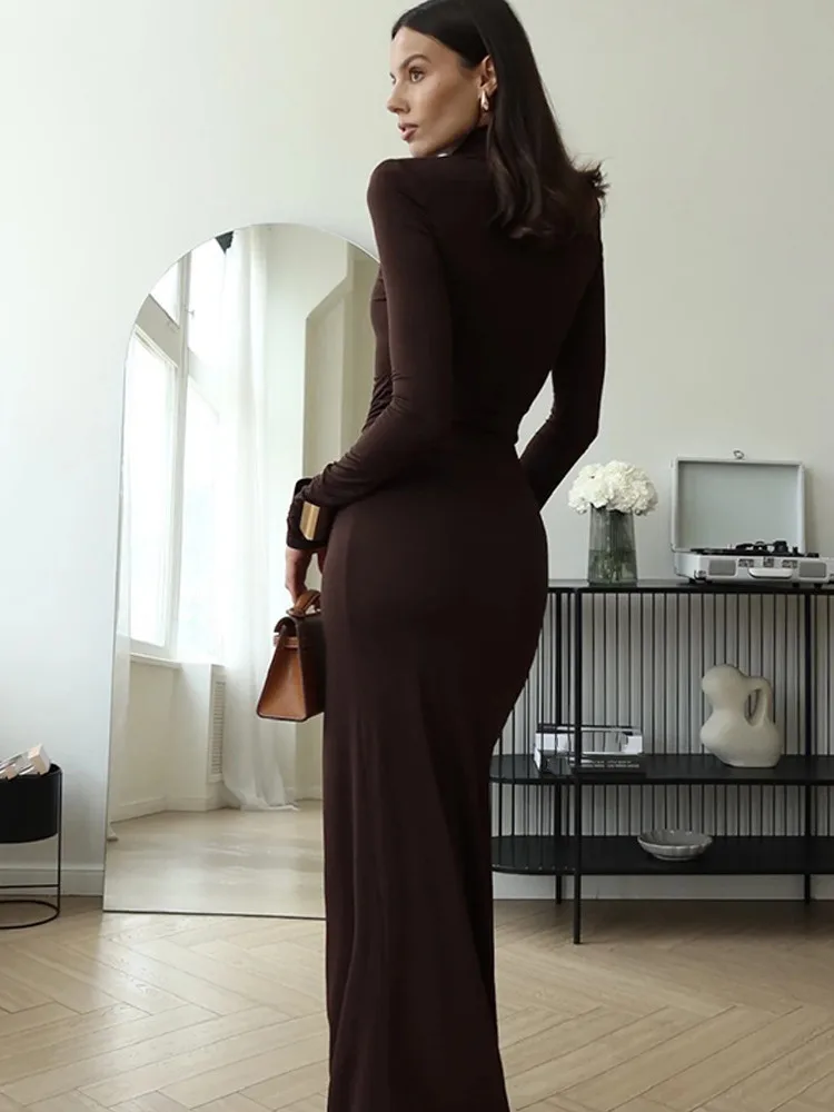 Articat Elegant Long Sleeve Bodycon Party Club Women Evening Dress 2025 Autumn/Winter New Height Split Elastic Tight Vestido