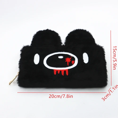 Imagen 2 del producto Cartera de felpa con cremallera de oso negro de dibujos animados, tarjeteros, bolsos femeninos, cartera de mano