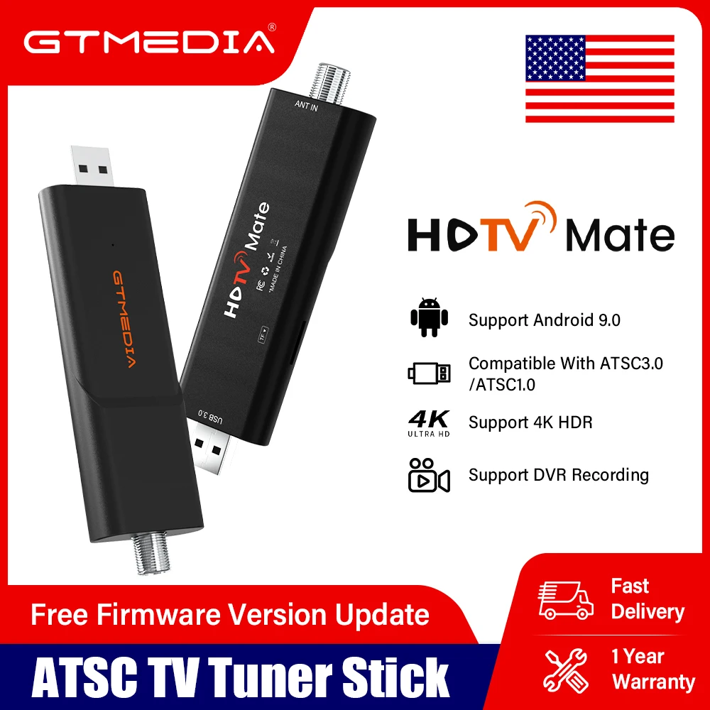 ATSC TV Stick 4K Ultra HD USB 3.0 Tuner Stick Support Android 9.0 Devices TV Dongle Compatible With ATSC1.0/ATSC3.0 US In Stock