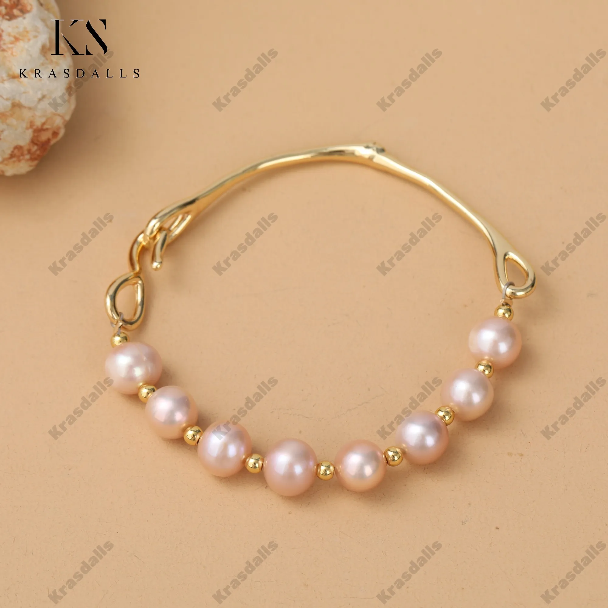 

Natural Freshwater Pearll Beads Bangle Gold Plated Bracelets Boho Jewelry Wedding Gifts