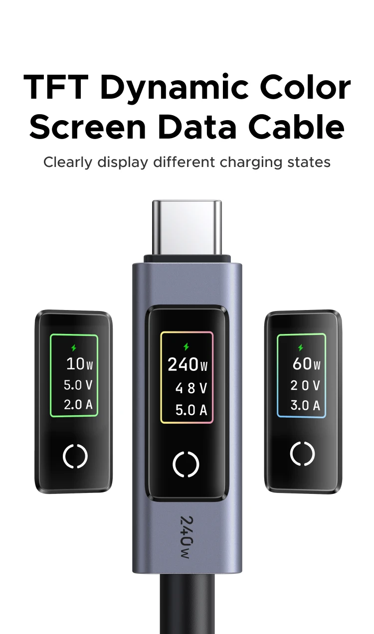 UGREEN PD240W USB-C to USB-C Cable with TFT Smart Display Nylon braided Aluminum 480Mbps for iPhone MacBook Galaxy Pixel XPS