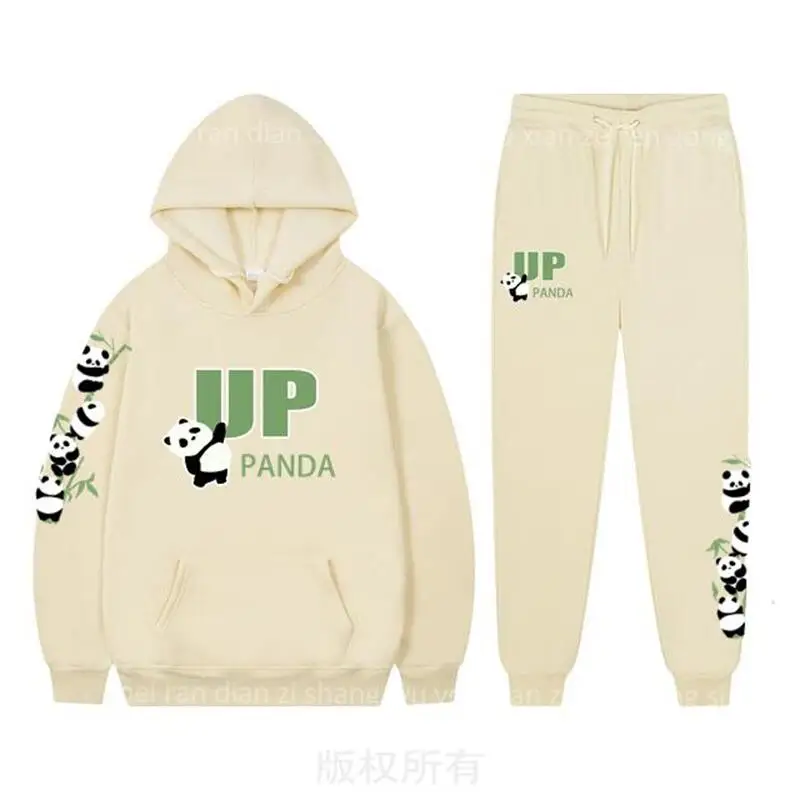 

New in TrackSuit Women Sweatshirts + Sweatpants Aesthetic Panda Graphic High Quality Jogging Streetwear Women Hoodies Pants Sets