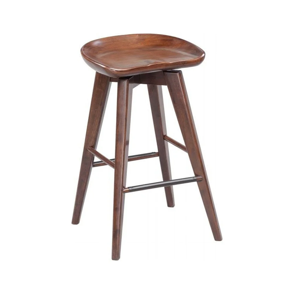 Contemporary Backless Swivel Stool Solid Hardwood Counter Bar Height 360 Degree Swivel Plate Metal Kickplate Dining Kitchen