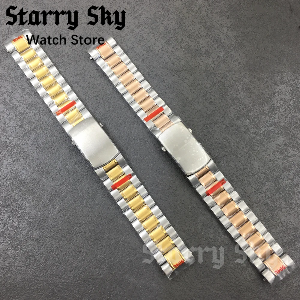 Starry Sky New 20mm Two Tone Gold/Two Tone Rose Gold Stainless Steel Watch Straps Suitable For VK63 Watch Case Watch Accessories