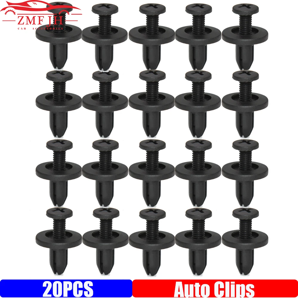 20PCS 6mm Hole Plastic Rivets Fastener Push Clip Black Auto Vehicle Door Trim Panel Retainer Fastener Clips for Universal Car