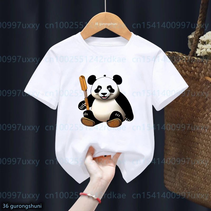 T-shirt de manga curta para menino e menina, com estampa dos desenhos animados, panda, samurai, engraçado, para o verão, nova, venda quente