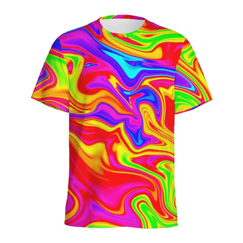 Abstract Colorful Liquid Trippy Pattern T Shirt For Men Summer Casual Round Neck Short Sleeve Tees Women Tops 3d Printed T-Shirt