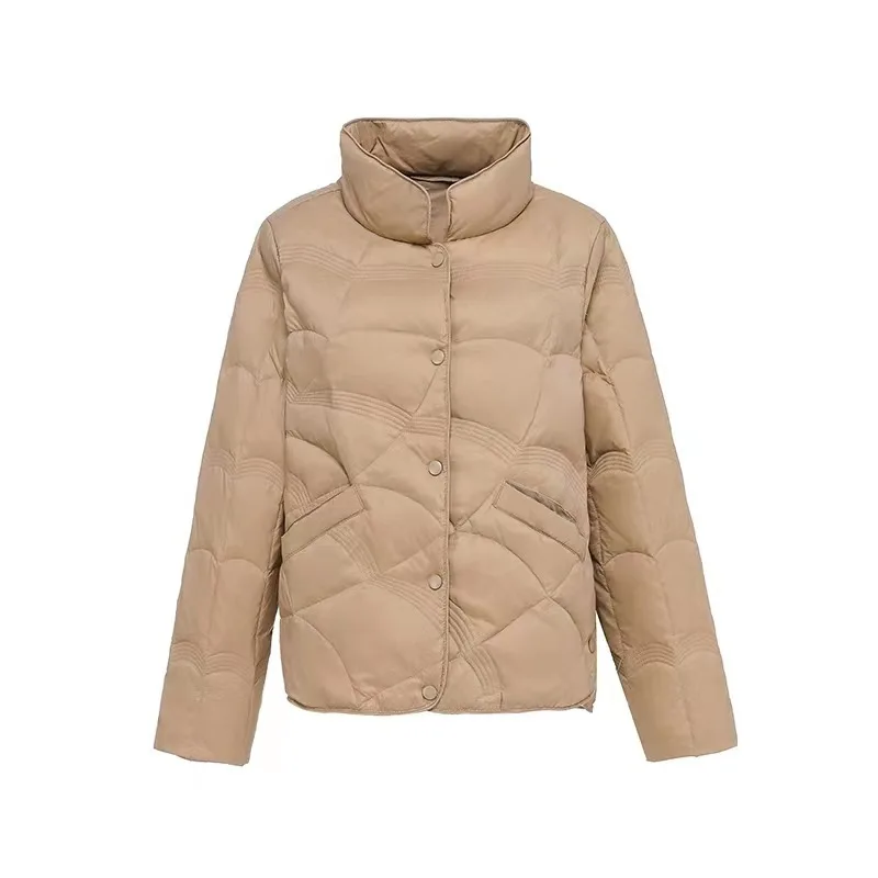Chaqueta de plumón corta de invierno para mujer, abrigo de plumón de pato Blanco sólido a cuadros con cuello levantado, chaquetas acolchadas para mujer max mara ·хоislavк JK-229