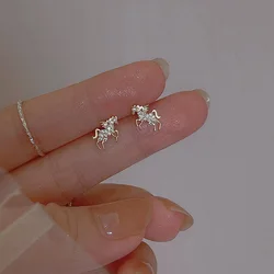 Mini Horse Stud Earrings For Girls Women Full Zircon Stone Sweet Animal Ear Ring Cute Stylish Student Birthday Party Jewelry