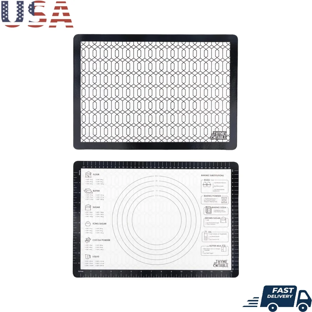 

Double Sided Silicone Baking Mat Nonstick Heat Resistant Easy Clean Kitchen Counter Liner with Measurements Home Baking