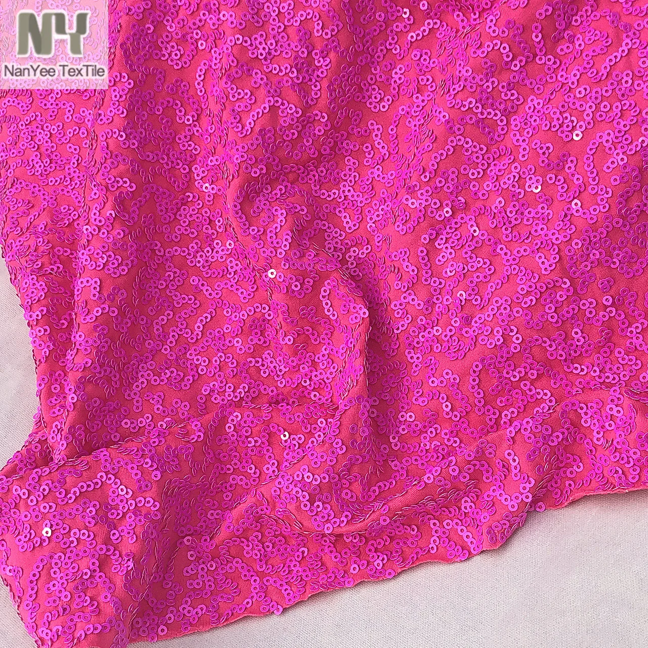 

Width 50/52" High Elastic Polyester Spandex Jersey Knitted Fabrics With Micro Disco Sequins Broadway 4 Way Stretch Embroidery