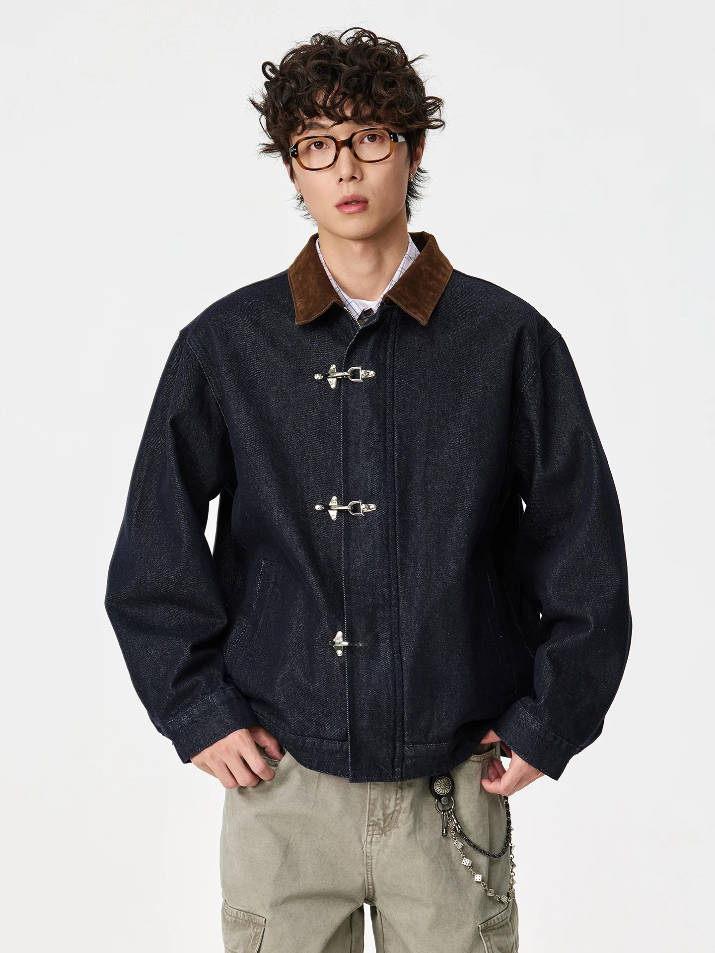 

American Retro Barn Sle Jaet Men's Spring New Detroit Workwear Denim Coat Turn-down Collar Aircrt Bule Utili Jaet