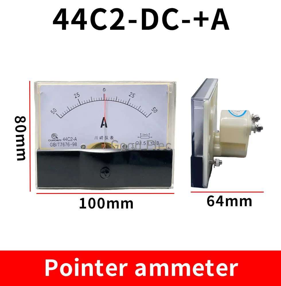 44C2 DC /75mv 50A -0 - 50A Ammeter 3A 5A 10A 20A 30A 50A 100A 200A 300A 500A Amperemeter Gauge Analog Panel AMP Current Meter