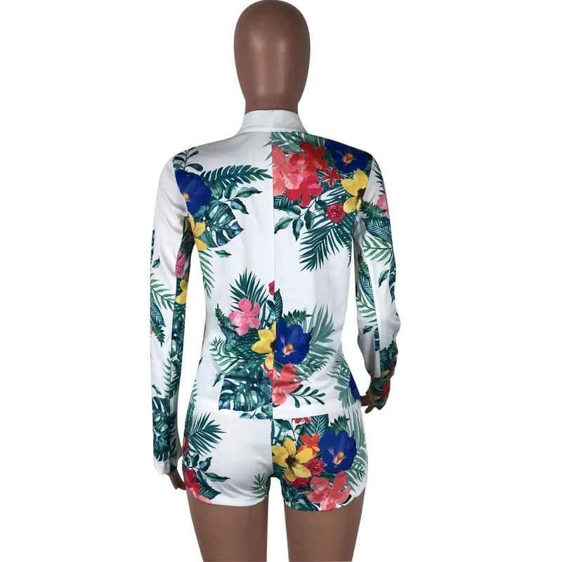 Blazer de bureau décontracté sans boutons pour femmes, short taille haute, imbibé de bande élastique, blazer floral d\'été, ensemble 2 pièces, mode