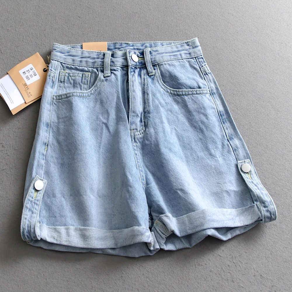 

Джинсовые шорты в стиле ретро для женщин, новинка 2025 года, свободные широкие шорты трапециевидной формы с высокой талией, модная женская уличная одежда с большими карманами