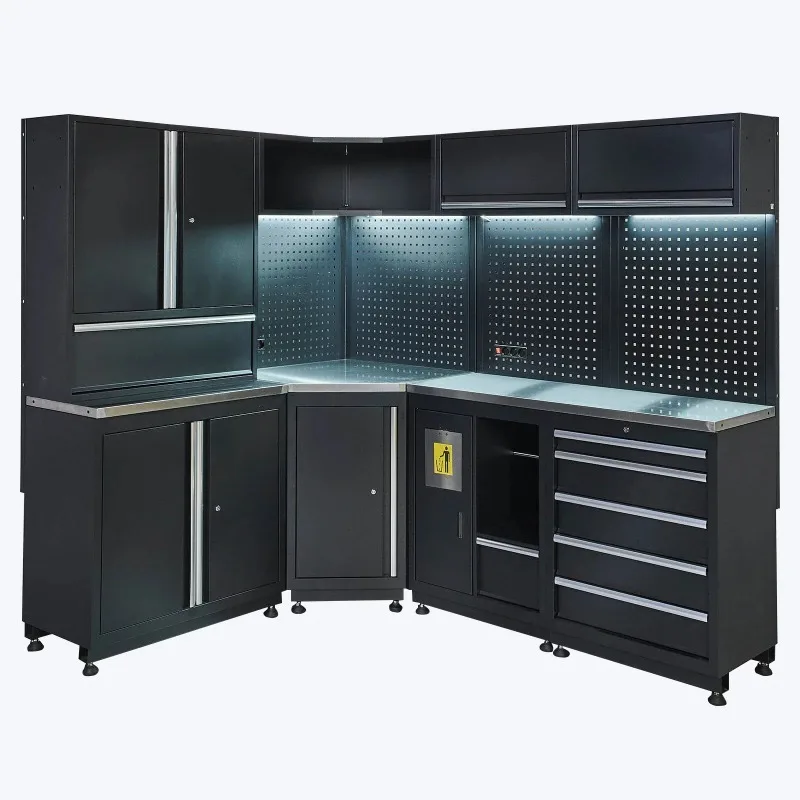 

Garage Metal Corner Box Combination Tool Cabinet Garage and Workshop Tool Boxes and Storage Cabinet Steel Workbench