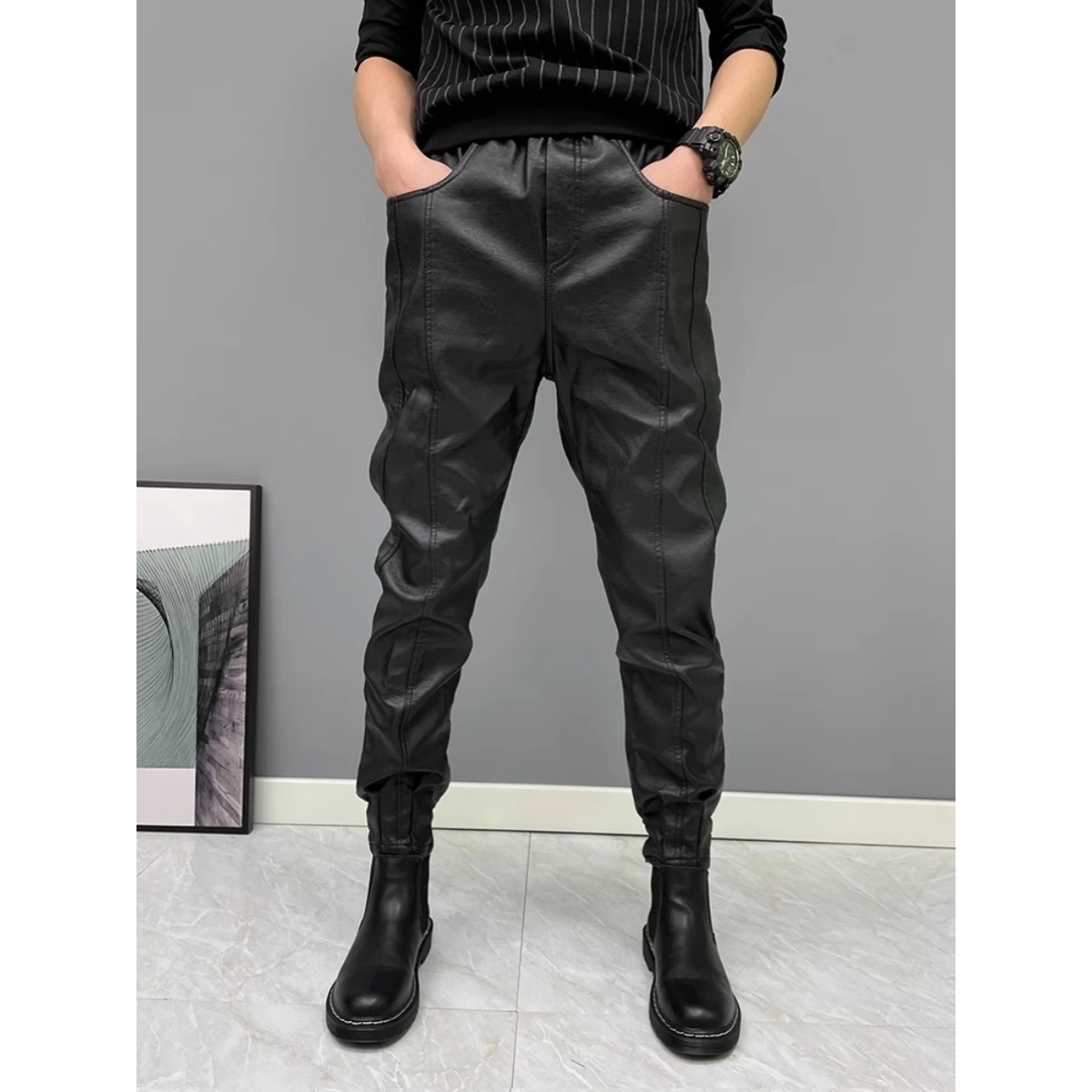 

Мужские повседневные кожаные брюки, зимние, ветрозащитные, водонепроницаемые, для работы, для езды на велосипеде, мотоцикле, модные, городские, стильные