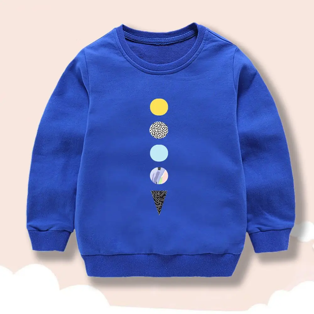 Lolocee Kinder-Sweatshirt, Rundhalsausschnitt, lange Ärmel mit niedlichem Planet-Aufdruck, modisches Pullover-Oberteil für Kleinkinder und Kinder, XQ1