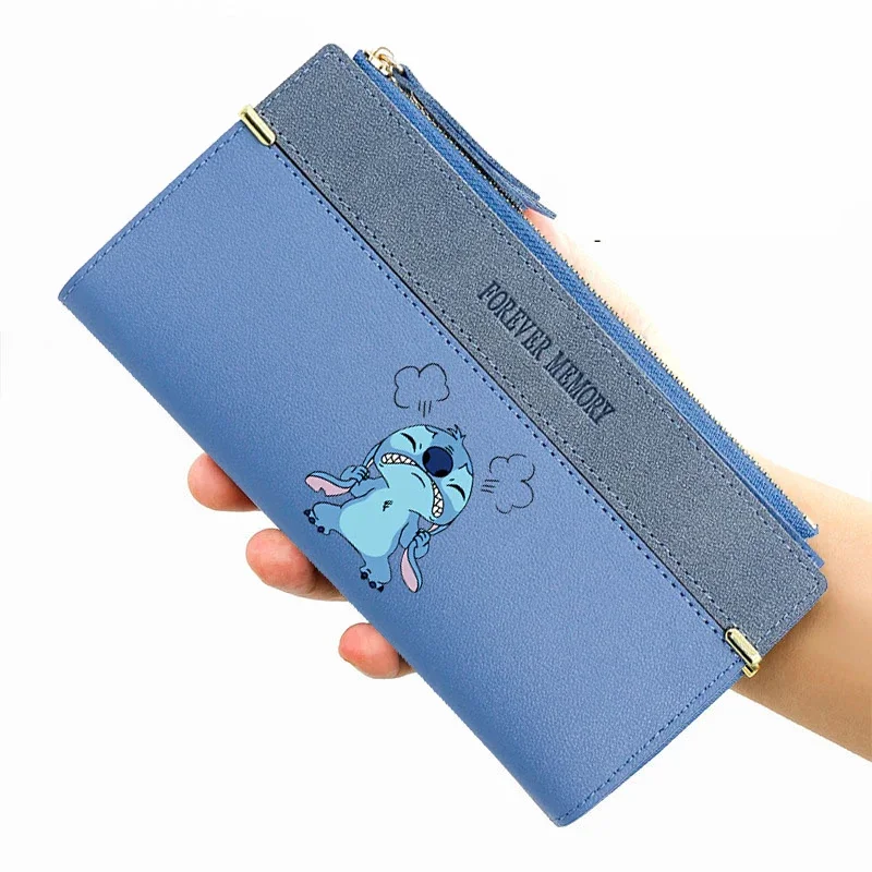 New Disney Stitch Long Wallet Cartoon Figure Mickey Minnie Portable Wallet with Multiple Card Slots Anime PU Wallet Gifts