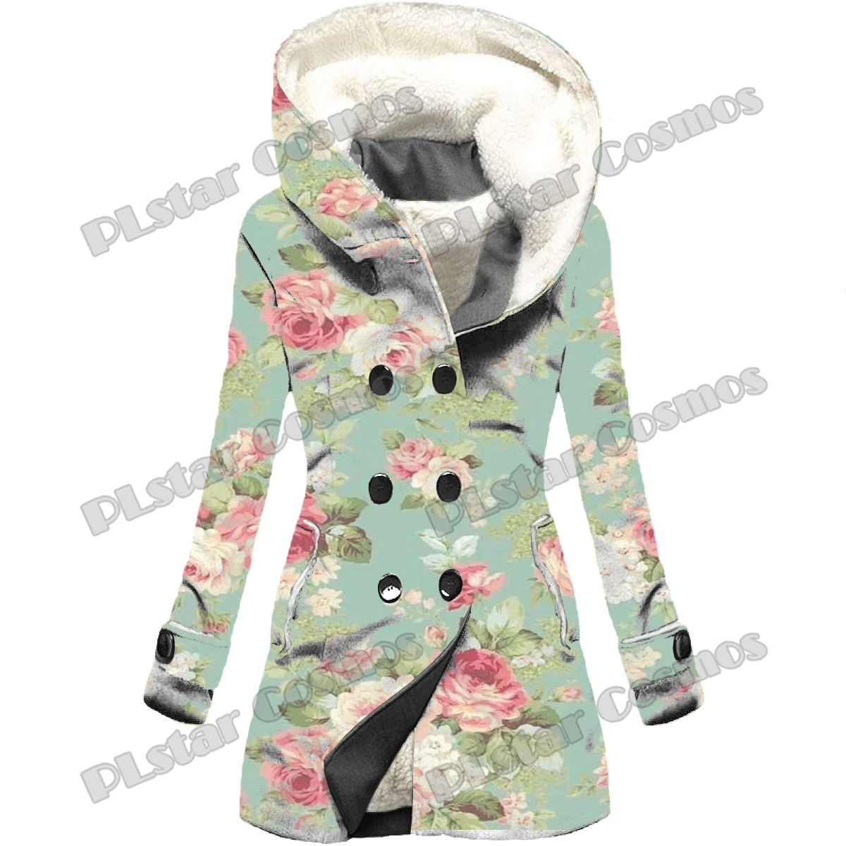 Kwiaty i nerkowce Kwiatowy wzór 3D Nadrukowany na całej powierzchni Moda Kobieta Płaszcz z kapturem Zimowy Casual Gruba ciepła kurtka z kapturem HR12