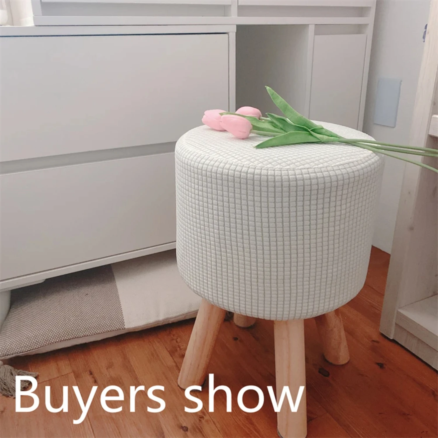 Housse de repose-pieds de forme ronde, housse de siège, coussin de chaise, en Polyester, élastique, à carreaux, pouf, pour salon