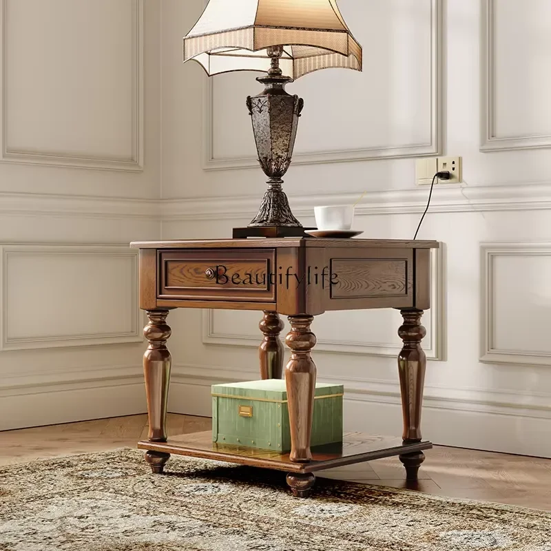 for 04ld14 American Country Style Solid Wood Small Square Coffee Table with Drawers