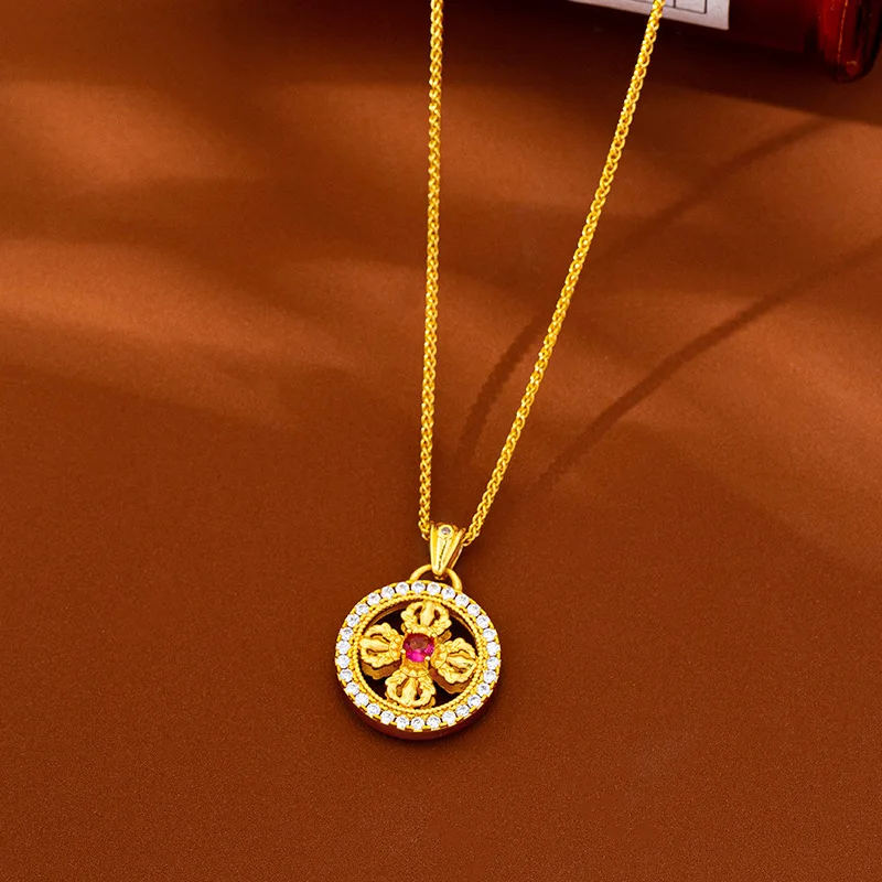

24K Gold AU999 Inlaid Hollow Cross Vajra Pendant Women - Premium pure gold, suitable for single or matching necklace wear