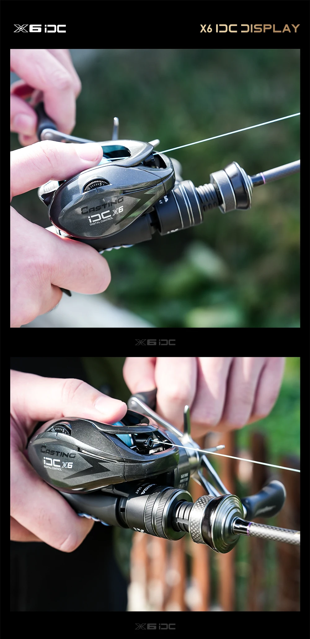 HASIDA X6 DC Baitcasting-Rolle IDC Digitalbremse Anti-Backlash Low-Profile-Wurfrolle 7.1:1 Leichter Carbonrahmen – Detail 15