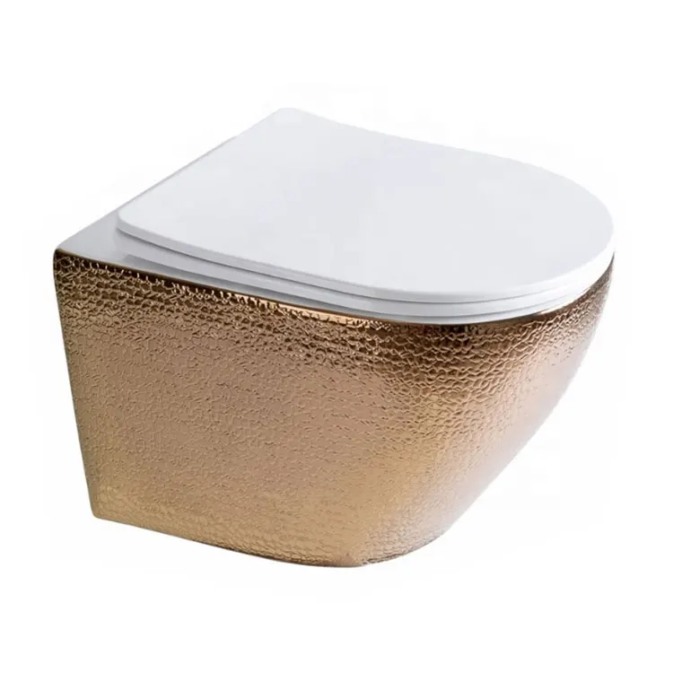 Hot Selling Luxury Bathroom Ceramic Gold Wall Hung One Piece Toilet Dual-Flush Modern Hotel Use P-Trap