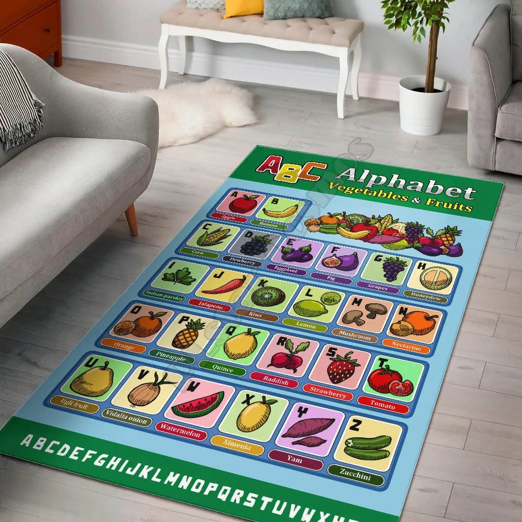 Food Alphabet Area Rug 3D All Over Printed Carpet Mat for Living Room Doormat Flannel Print Bedroom Non-slip Floor Rug