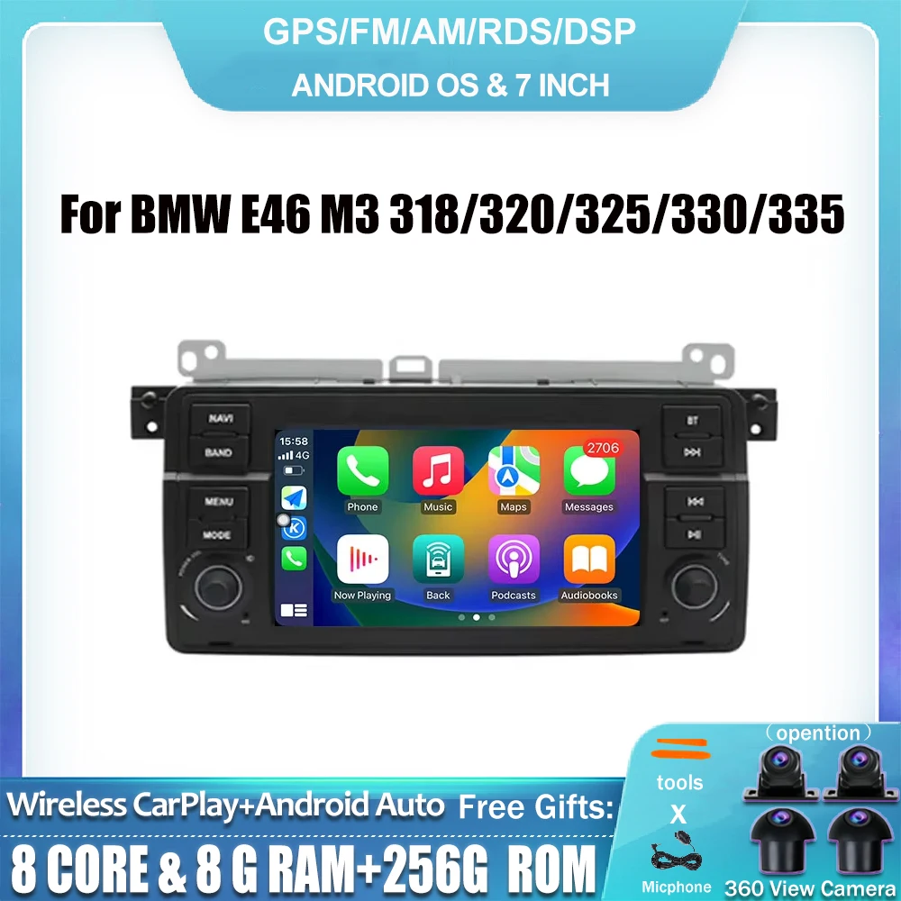 For BMW E46 M3 318/320/325/330/335 Multimedia GPS autoradio Android 14 Wireless Carplay Android Auto Car Radio 4G WIFI DSP BT