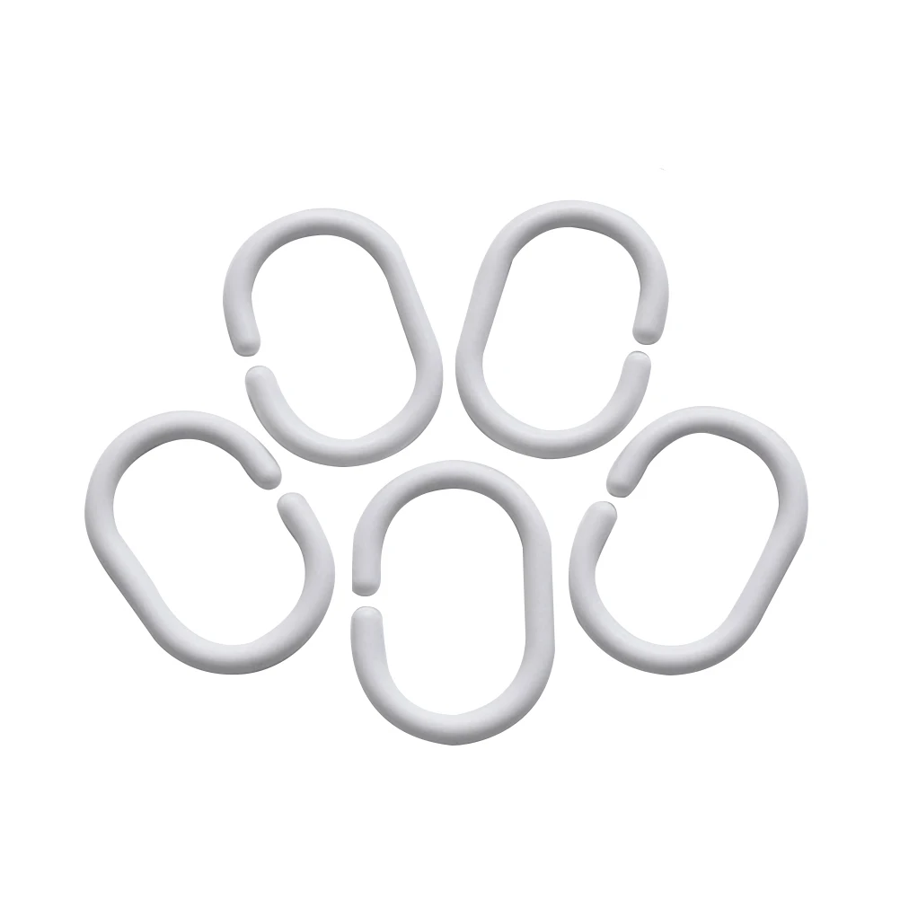 

48Pcs Plastic Shower Curtain Rings White C Shape Oval Hooks Smooth Glide Bathroom Tub Bath Drape Loop Plastic Hooks