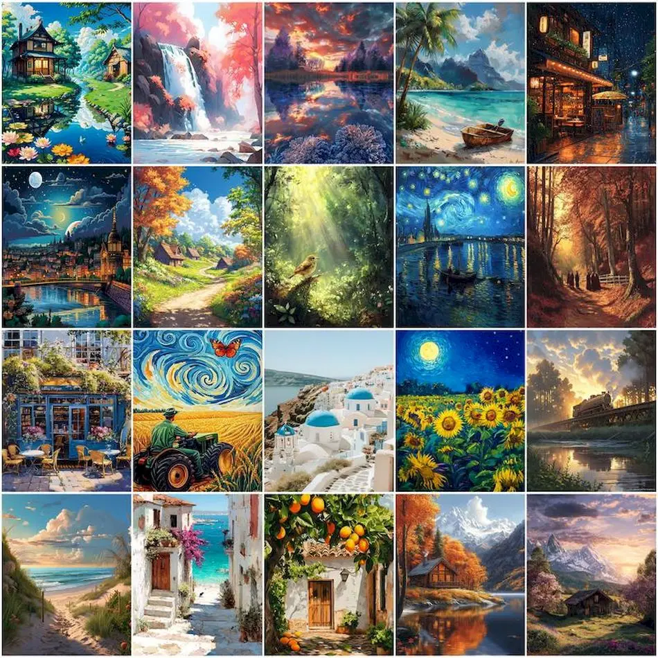 GATYZTORY قماش اللوحة بالأرقام الاكريليك الدهانات عدة النفط اليدوية المشهد للعمل اليدوي المائية لوازم الفن مجموعة صور #1