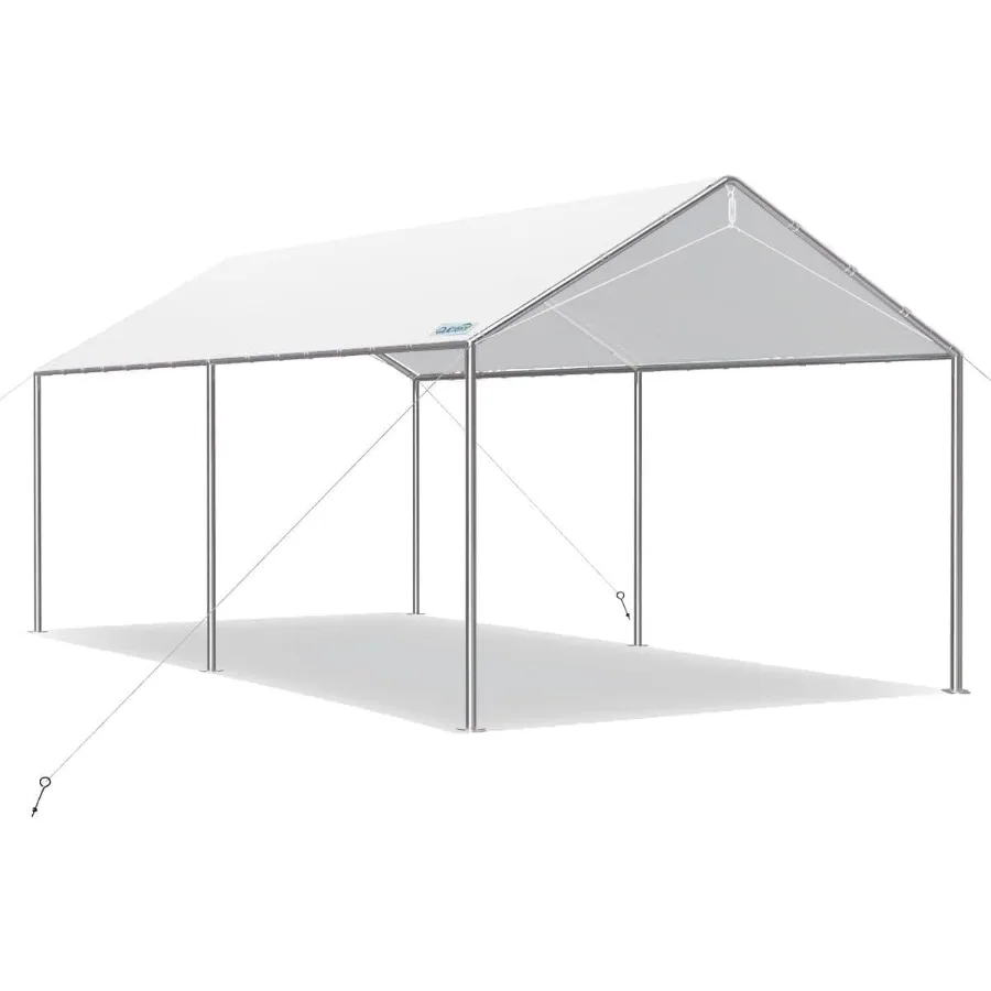 Outdoor Car Canopy For Vehicle Shelter, Galvanized Steel Frame, Gray, Heavy Duty With 3 Reinforced Cables