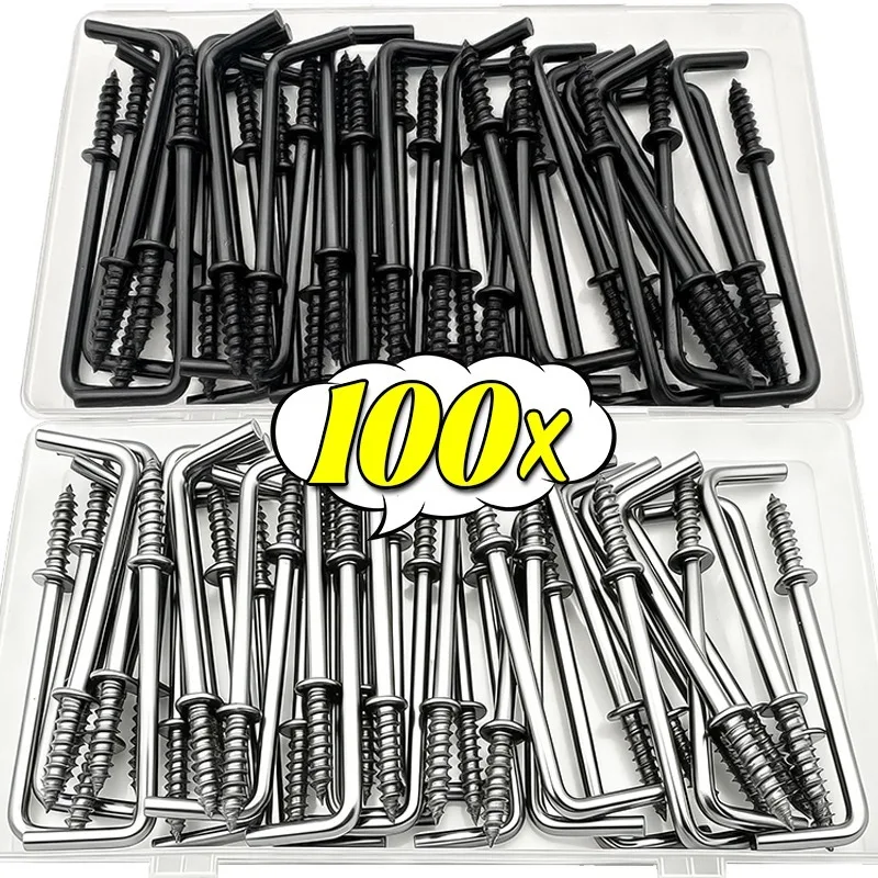 100/10 Piezas de Ganchos en Forma de L Autorroscantes, Ganchos de Techo de Ángulo Recto, Colgadores de Pared para Colgar Cuadros, Herramientas de Ferretería