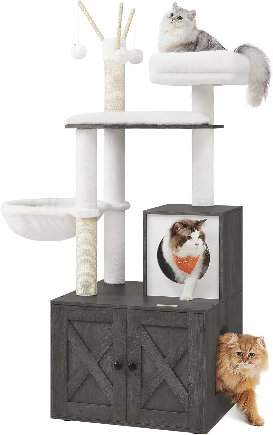 Cat Tree with Litter Box Enclosure, 2-in-1 Modern Cat Tower, 55.1-Inch Cat Condo with Scratching Posts