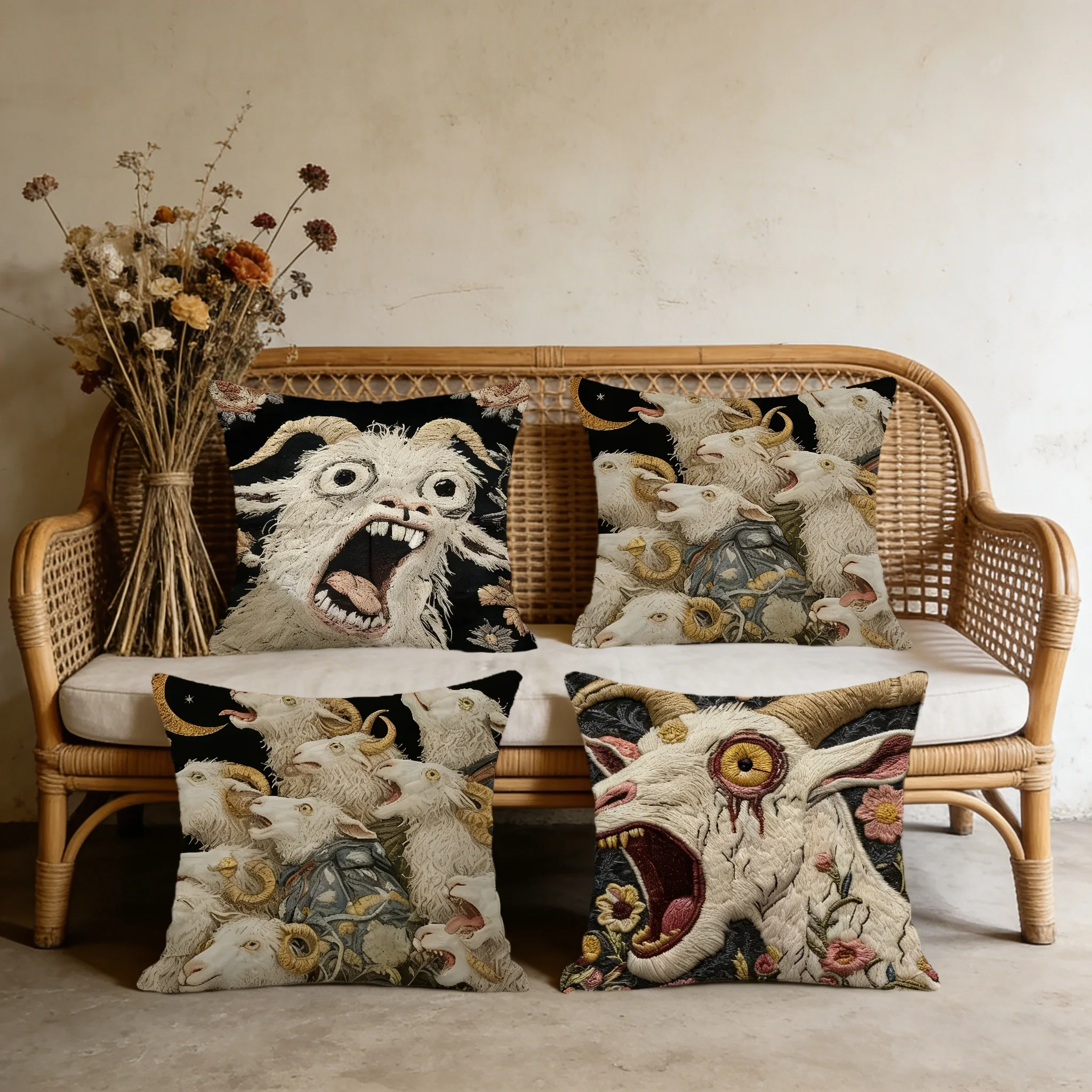Goat Grimace Double Sided 2D Print Home Pillow Cover for All Season Decor Polyester Fabric Soft Comfortable Skin Friendly