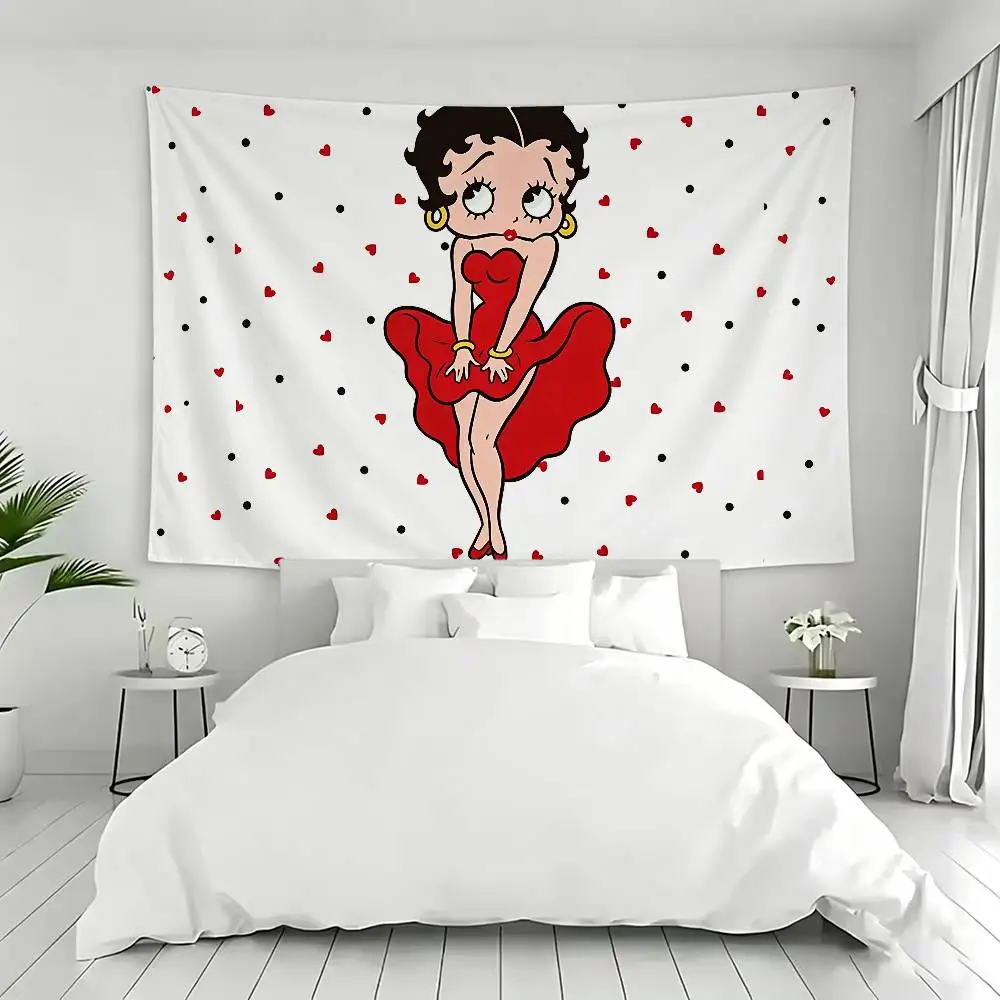 C-Cute cartoon B-Betty Flags Wall Hanging Background Art Banner for Bedroom Home Outdoor Decor