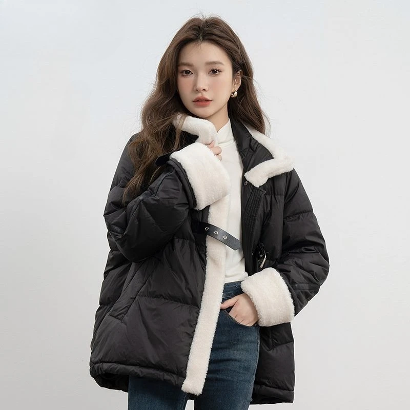 

Luxury Women Down Cotton Coat For Winter 2025 Stand Collar Puffer Jacket Thick Warm Female Feather Parkas Snow Outwear