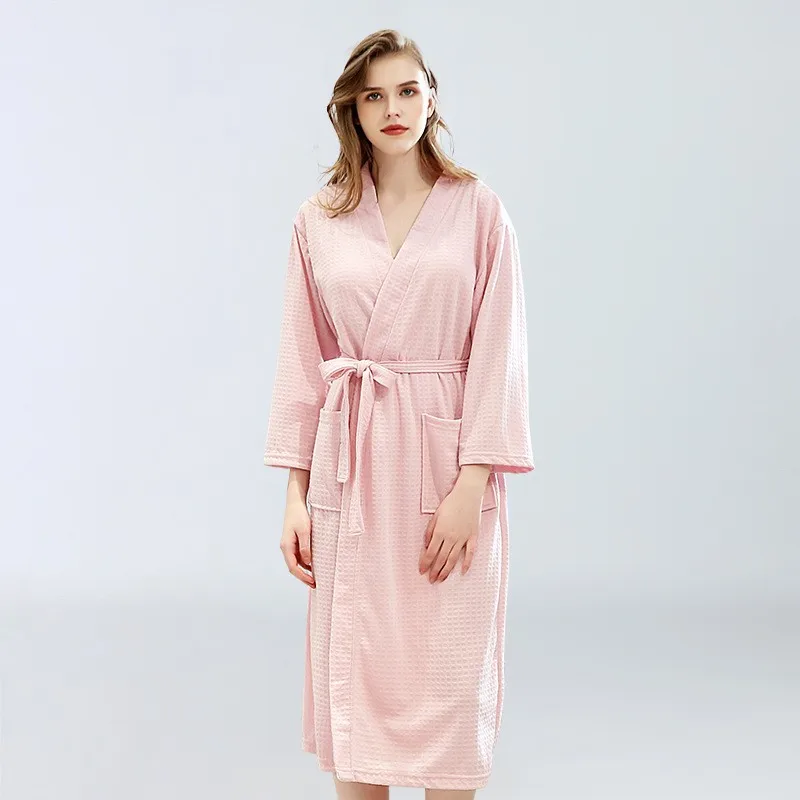 

Women's Sleeping Robe Solid Long-Sleeve V-Neck Front Belt 2 Pockets Bathrobe Quick Dry Easy To Wash Sleepwear Nightwear Homewear