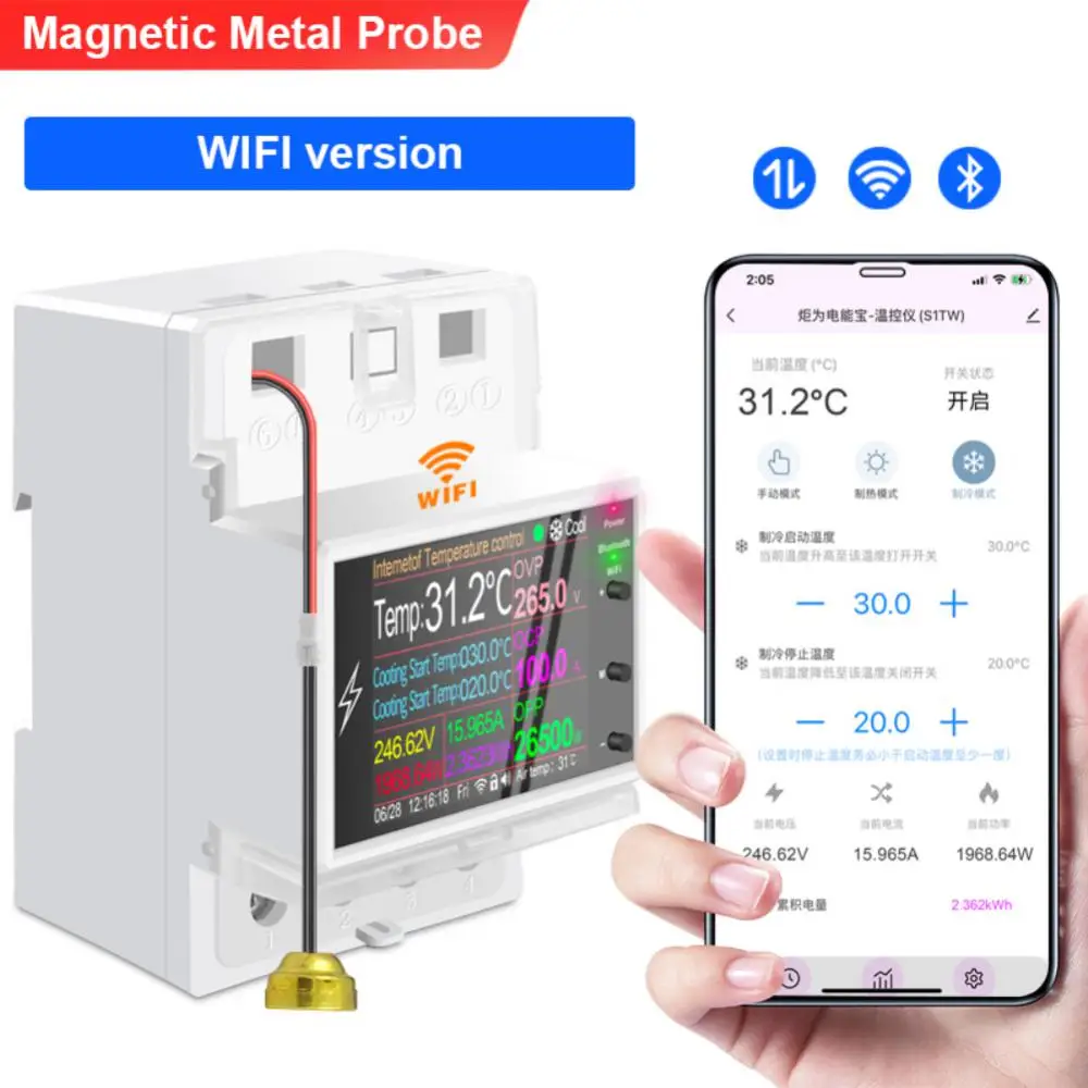 防水金属製NTCセンサー,リモートコントロールアプリケーション,wifi,100a,DINレール,デジタルサーモスタット,at4pt